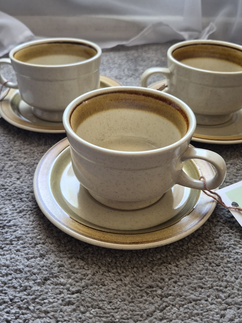 Speckled Cream and Brown Ceramic Cup & Saucer Set - Home Dining